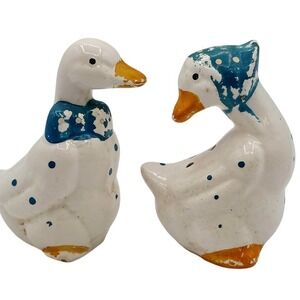 Vintage Duck Salt & Pepper Shakers Ceramic White Blue Polka Dot Set Of 2 Kitchen